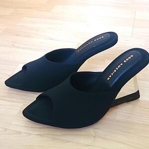 Black mule Designer Pointy clear wedge Sandal high heel shoe transparent slip on